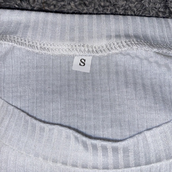 SHEIN Solid Drawstring Ruched Side Ribbed White Tee - Picture 7 of 9